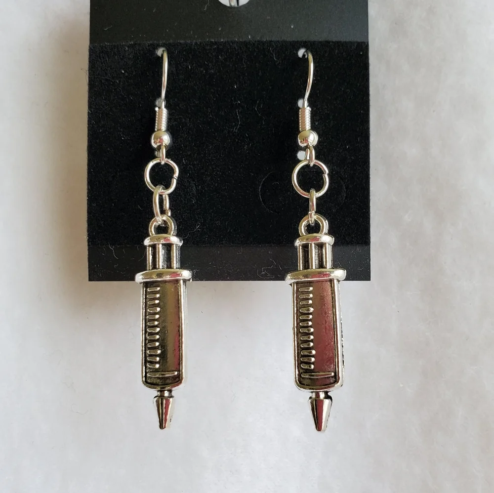 Womens silver medical professional earrings